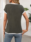 Contrast Trim Round Neck Short Sleeve T-Shirt - felvior