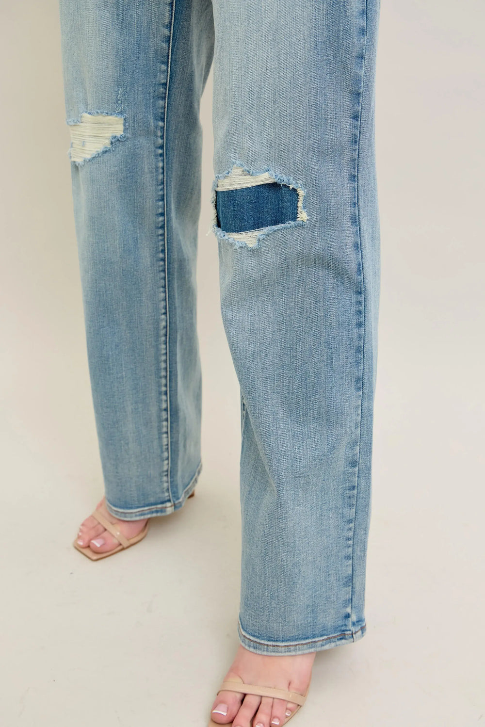 Judy Blue Full Size Hw Destroy & Knee Patch Straight Jeans Plus Size