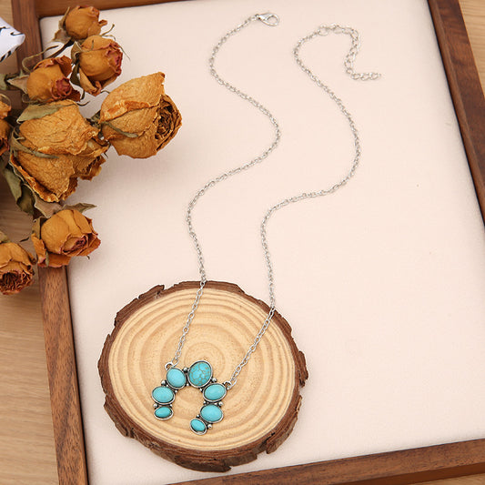 Artificial Turquoise Alloy Pendant Necklace - felvior