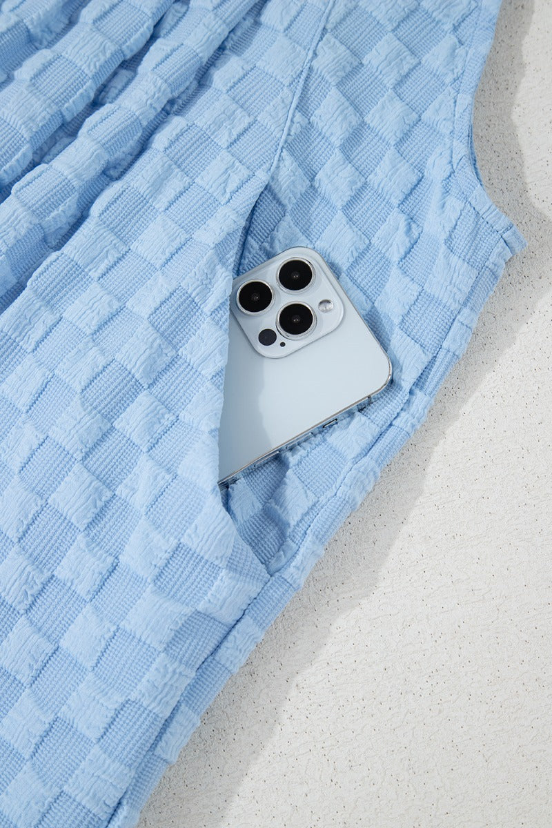 Checkered Pocketed Wide Leg Overalls