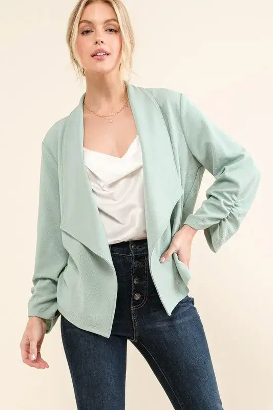 And The Why Stretch Non-Wrinkled Basic Open-Front Blazer