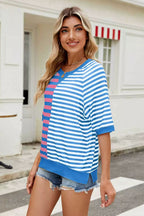 Striped Round Neck Half Sleeve T-Shirt