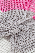 Twisted Back Round Neck Contrast Knit Cover Up