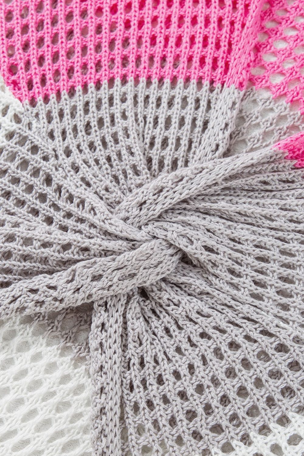 Twisted Back Round Neck Contrast Knit Cover Up