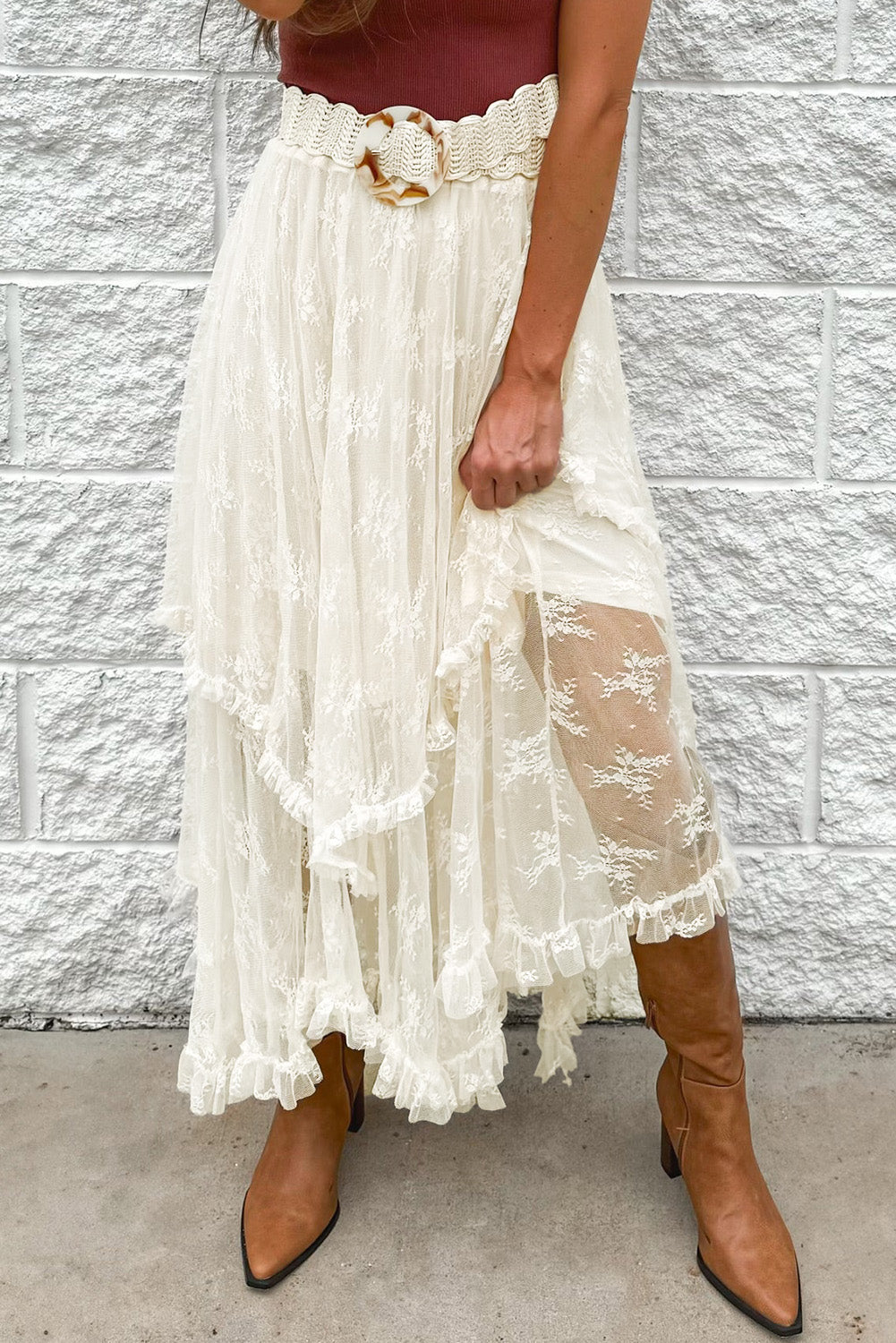 Lace Tiered Midi Skirt - felvior