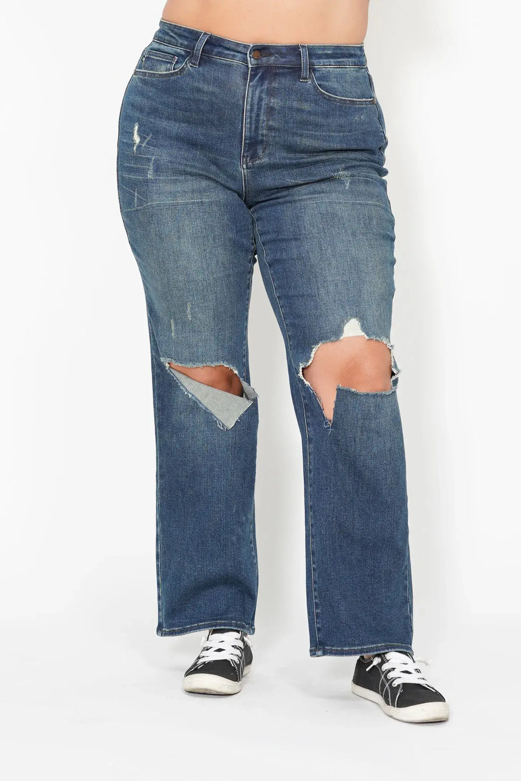 Judy Blue Full Size Hw Ripped Knee Dad Jeans Plus Size