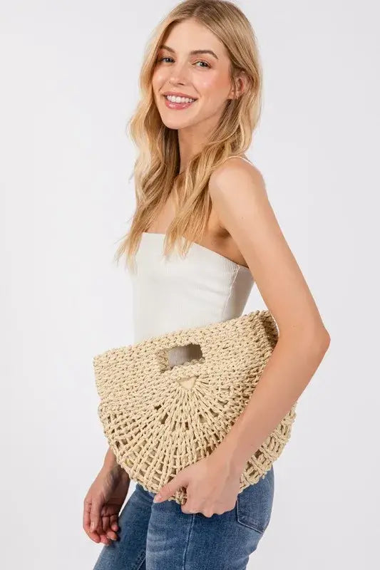 Fame Braided Semi Circle Tote Bag