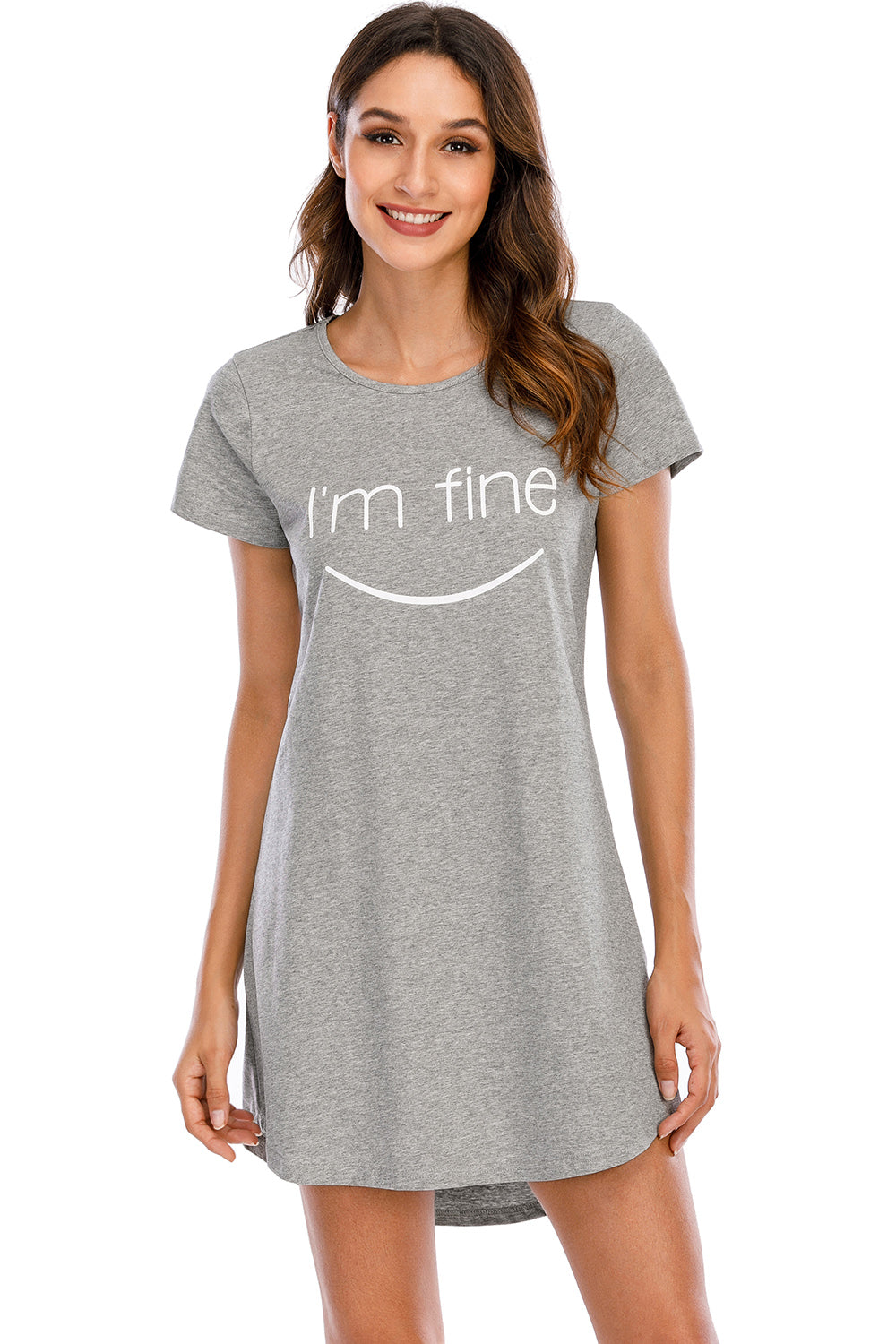 Graphic Round Neck Short Sleeve Lounge Dress - felvior