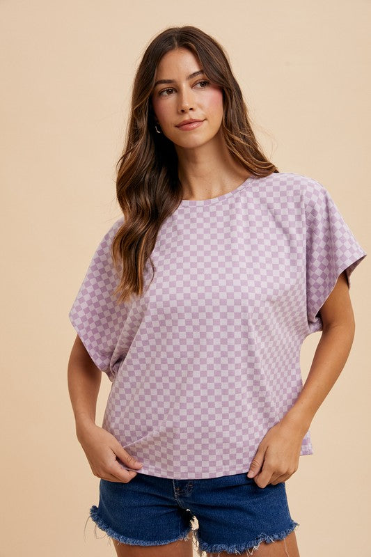 Annie Wear Checkered Round Neck Short Sleeve T-Shirt - felvior