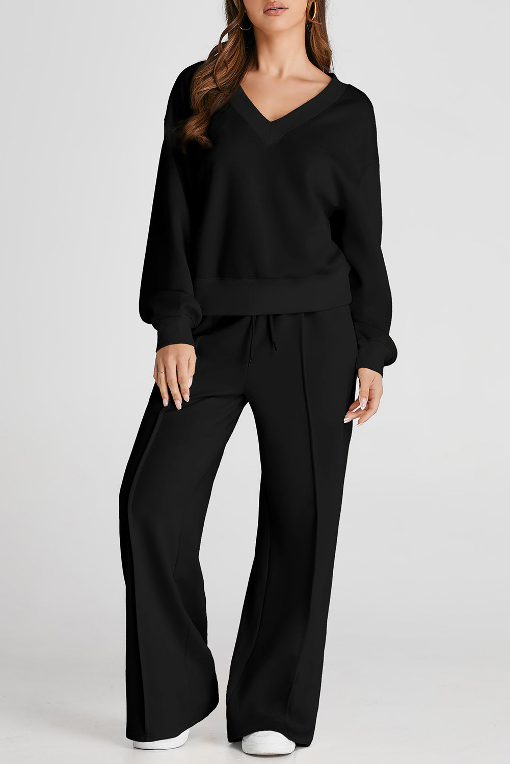 V-Neck Long Sleeve Top and Pants Active Set - felvior