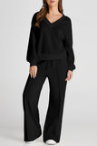 V-Neck Long Sleeve Top and Pants Active Set - felvior