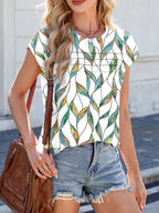 Printed Round Neck Cap Sleeve Top