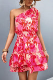 Tied Smocked Printed Single Shoulder Dress - felvior