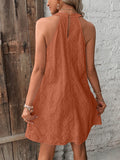 Eyelet Grecian Neck Mini Dress - felvior
