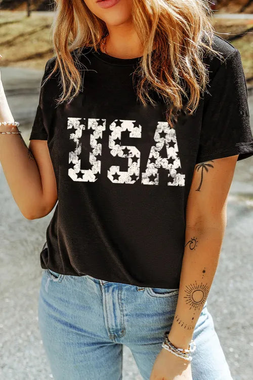 USA Round Neck Short Sleeve T-Shirt