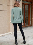 Lace Detail Eyelet V-Neck Flounce Sleeve Blouse