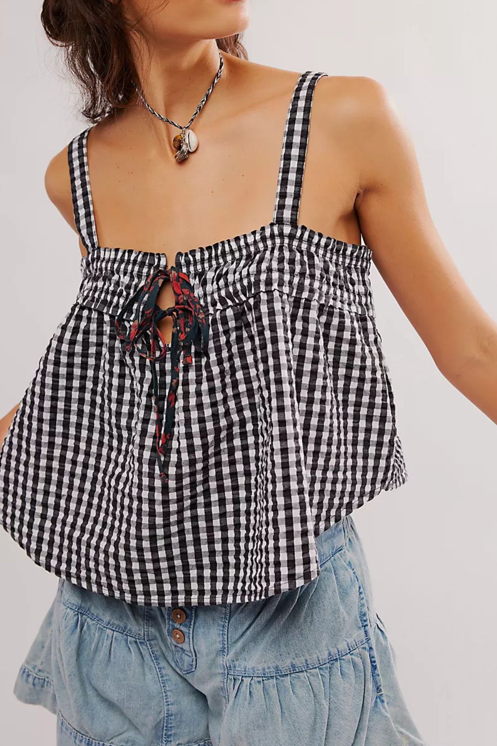 Tied Front Textured Square Neck Cami - felvior