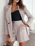 One Button Lapel Collar Blazer and Shorts Set - felvior