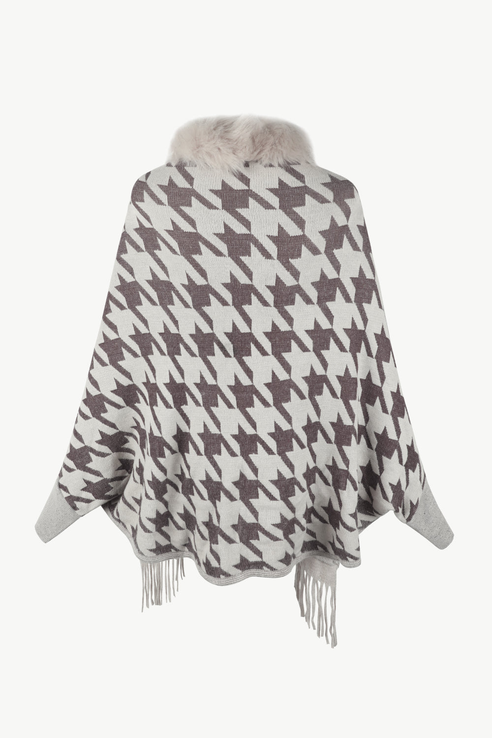 Houndstooth Fringe Hem Poncho - felvior