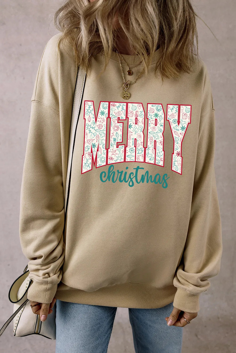 MERRY CHRISTMAS Round Neck Long Sleeve Sweatshirt - felvior