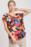 Umgee Full Size Short Sleeved Abstract Print Top Plus Size
