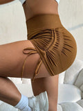 Drawstring High Waist Active Shorts - felvior