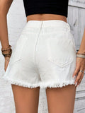Distressed Raw Hem High Rise Denim Shorts - felvior