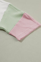 Color Block Ribbed Knit Three-Quarter Sleeve Top