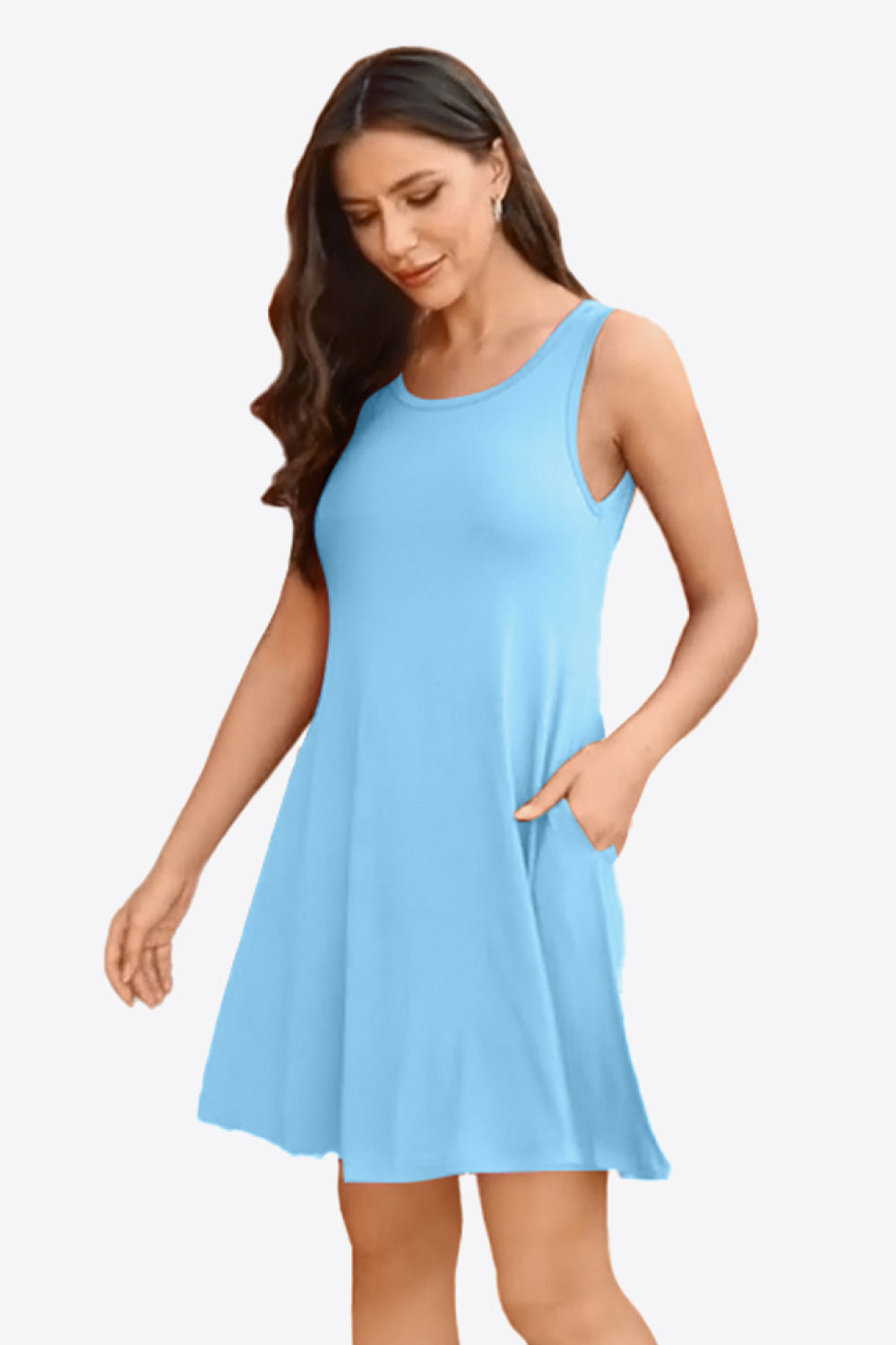 Full Size Round Neck Sleeveless Dress with Pockets - felvior