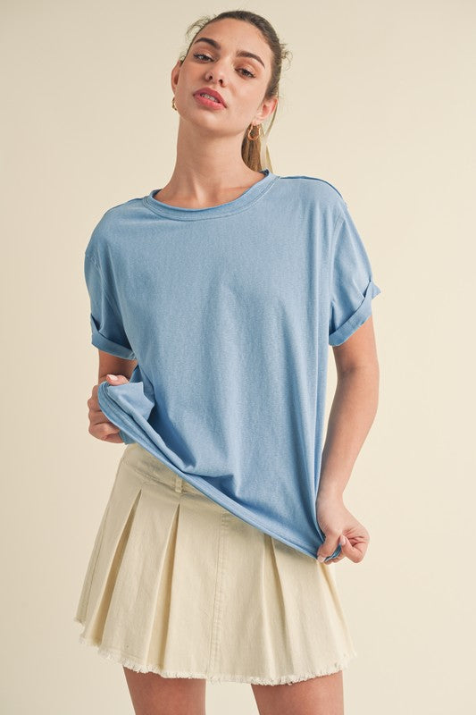 Aemi + Co Exposed Seam Round Neck Short Sleeve T-Shirt