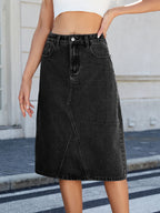 Slit Back Midi Denim Skirt