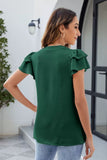 Ruffled Notched Short Sleeve Blouse - felvior