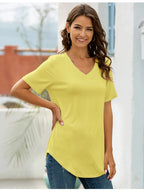 Full Size Solid V-Neck Short Sleeve T-Shirt Plus Size