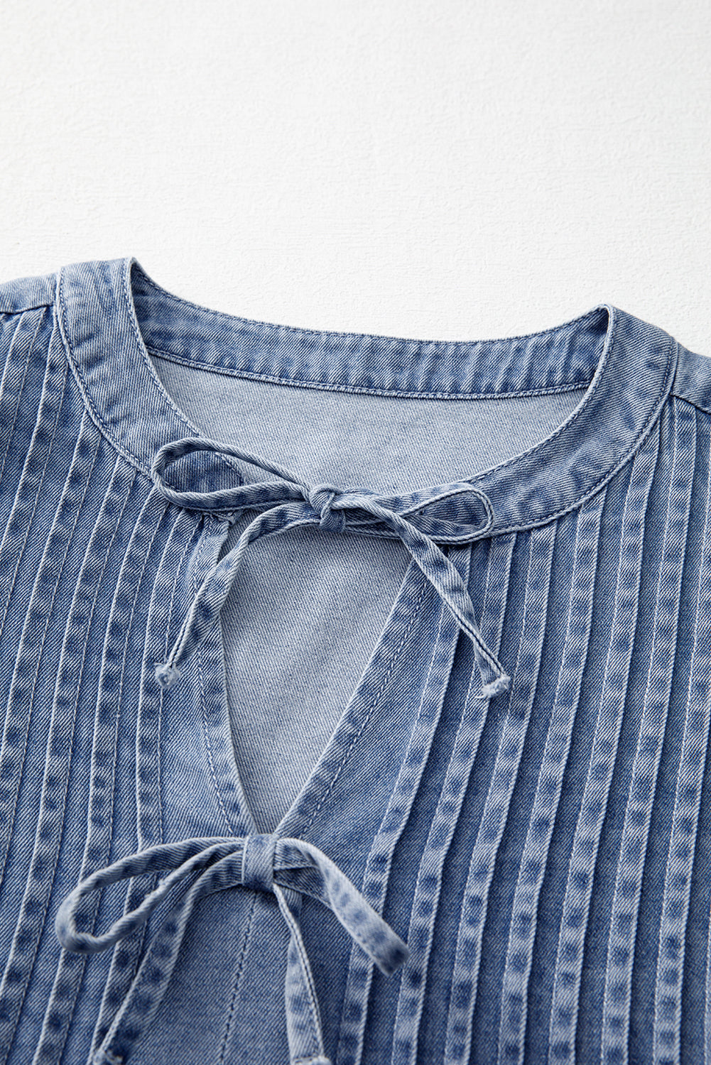 Bow Tie Long Sleeve Denim Top - felvior