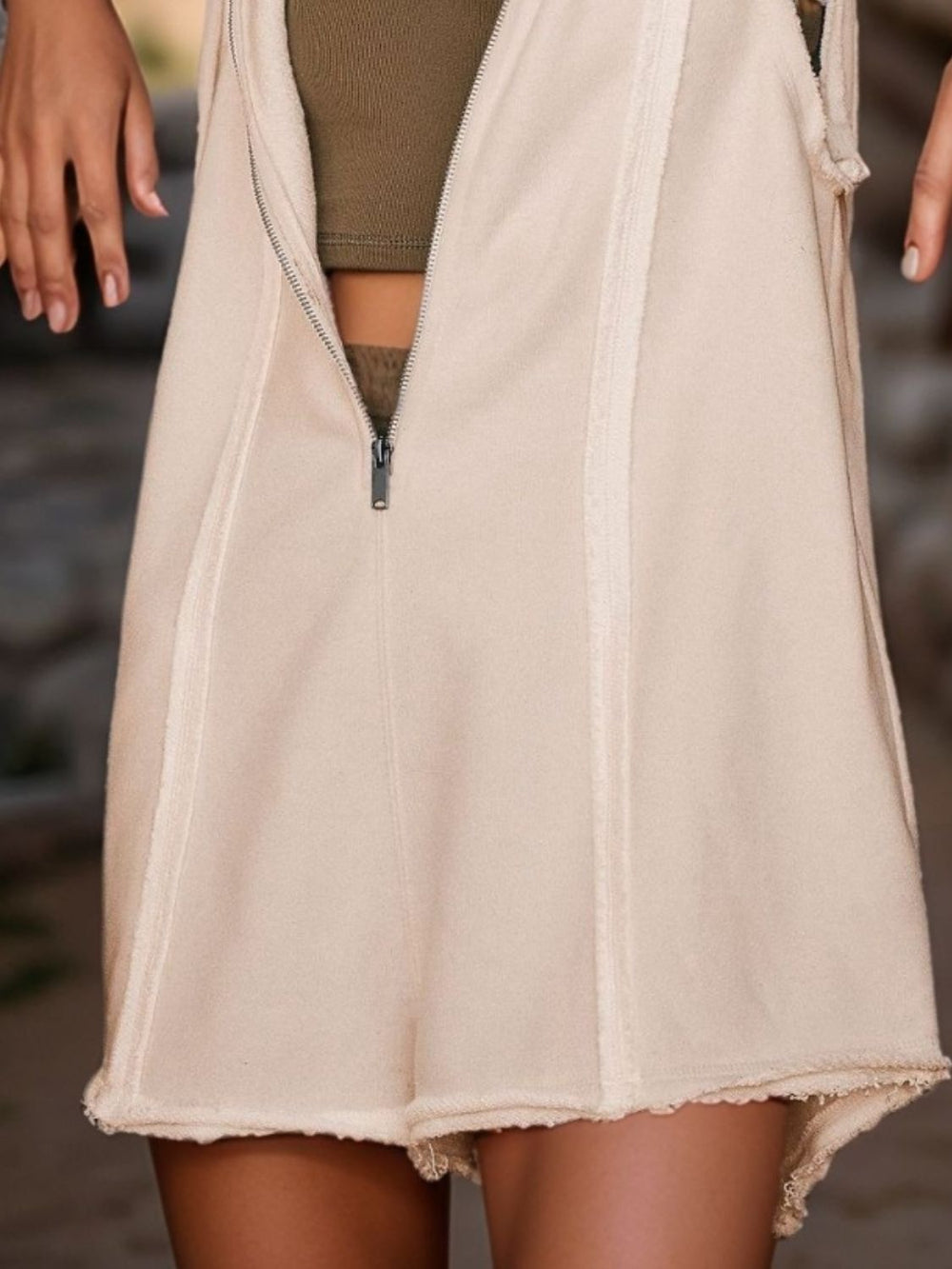 Half Zipped Hooded Sleeveless Romper