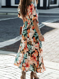 Floral Plunge Half Sleeve Dress - felvior