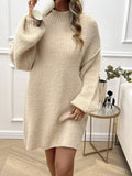 Devine Mock Neck Long Sleeve Mini Sweater Dress - felvior