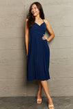 Perfee Tie Back Spaghetti Strap Pleated Dress - felvior