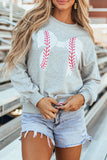 Bow Graphic Round Neck Long Sleeve Sweatshirt - felvior