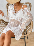 Cutout Tied V-Neck Long Sleeve Cover Up - felvior