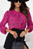 Leopard Round Neck Balloon Sleeve Blouse - felvior