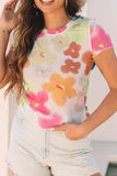 Printed Round Neck Short Sleeve Blouse - felvior
