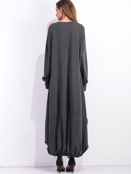 Full Size Round Neck Long Sleeve Sweatshirt Dress - felvior