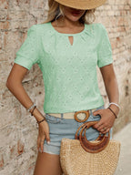 Eyelet Round Neck Short Sleeve Top