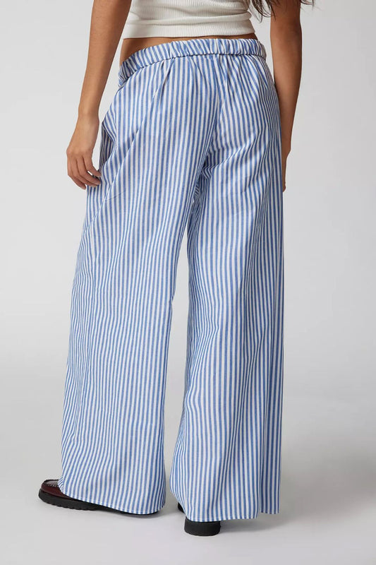 Drawstring Striped Wide Leg Pants - felvior