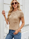 Round Neck Short Sleeve Knit Top - felvior