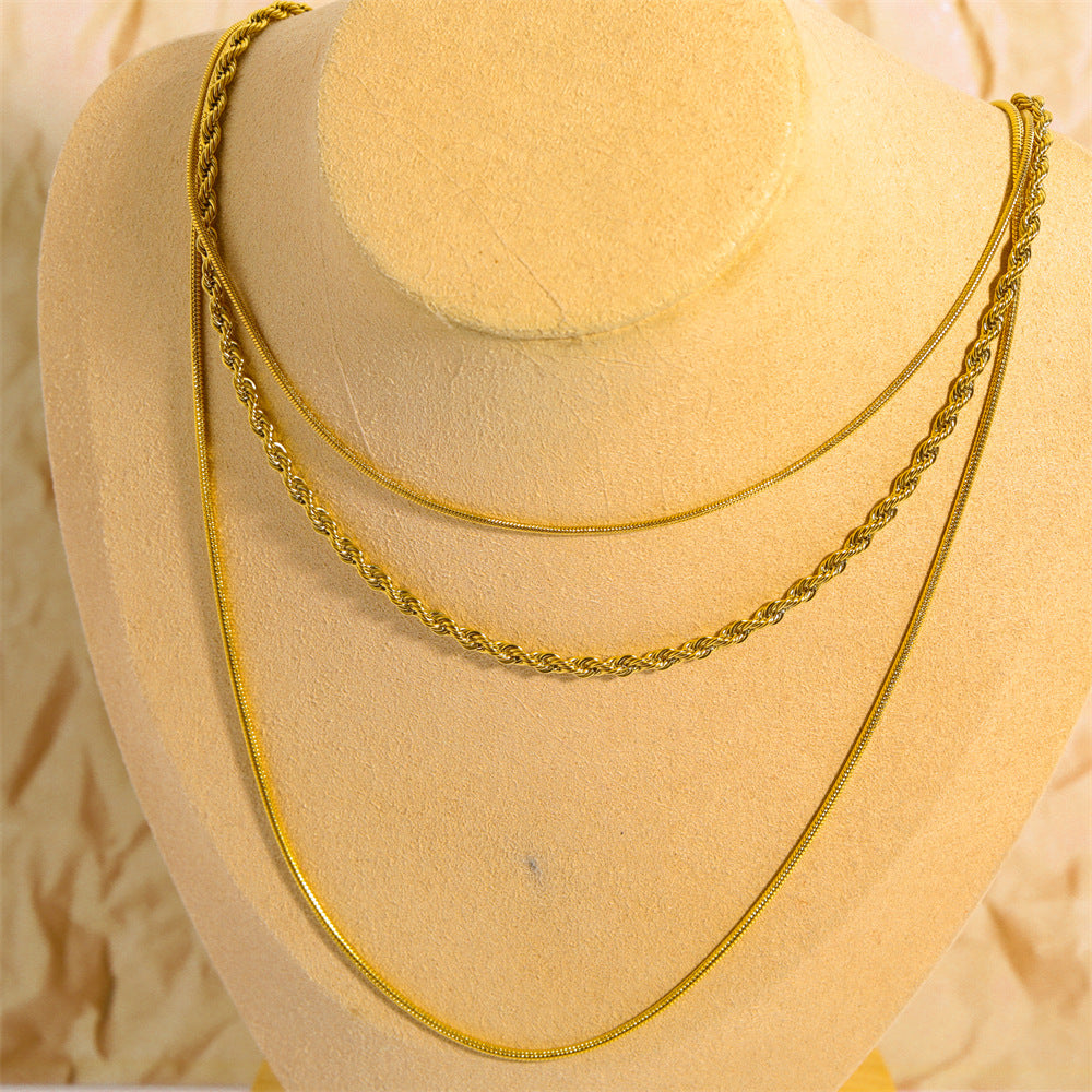 18K Gold-Plated Titanium Steel Three-Layered Necklace - felvior