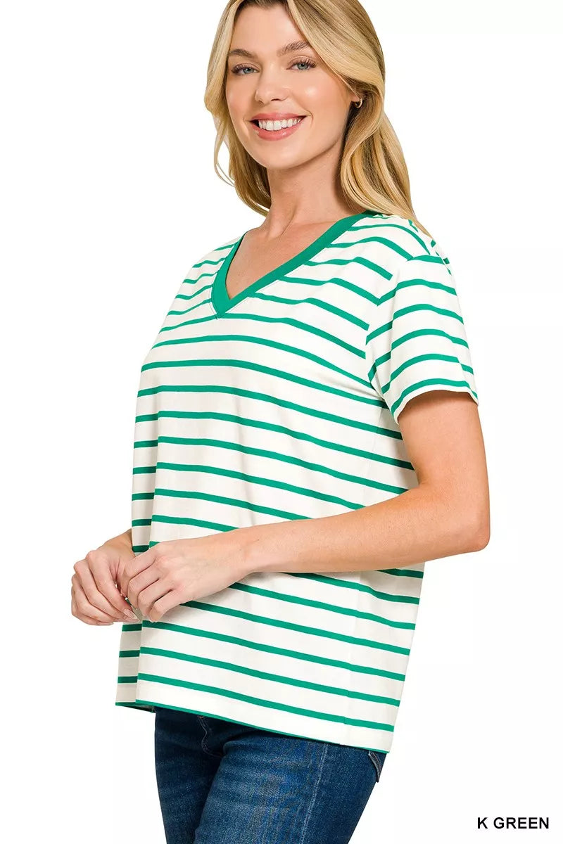 Zenana Striped V-Neck Short Sleeve T-Shirt Secondary image
