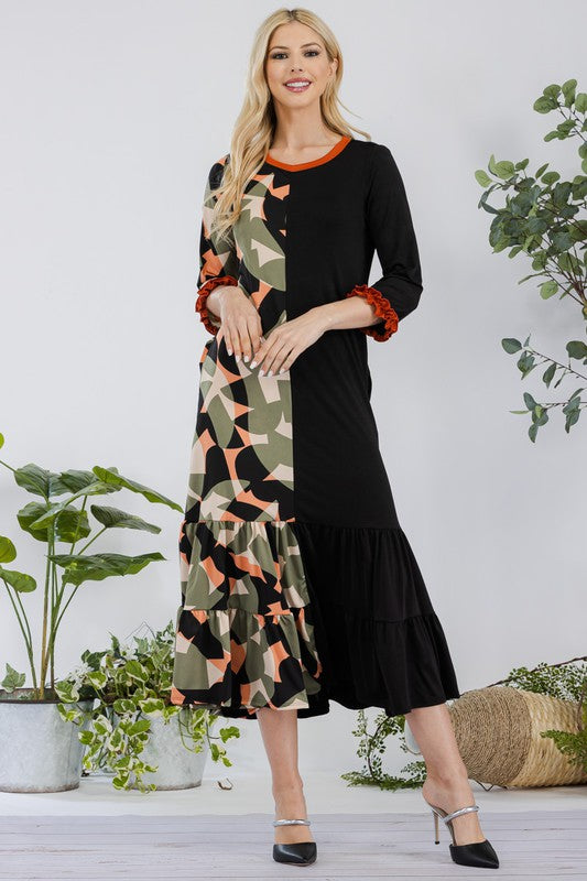 Celeste Full Size Color Block Midi Dress Plus Size - felvior