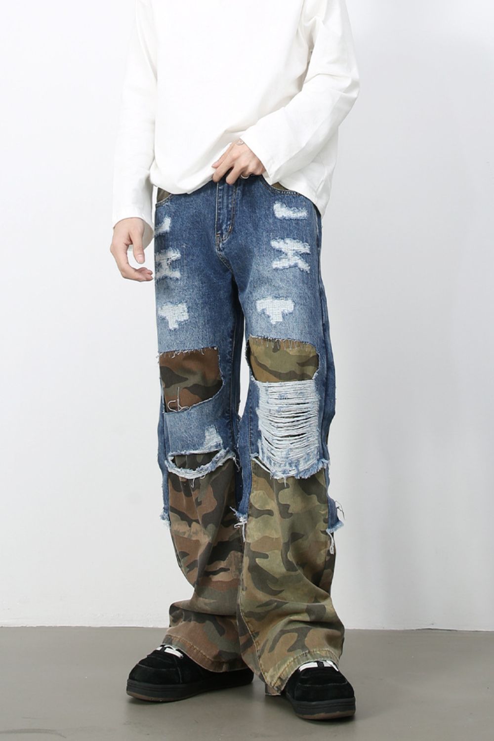 Men's Distressed Camouflage Jeans - felvior